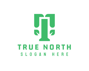 Green Modern T Leaf logo design