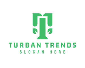 Green Modern T Leaf logo design