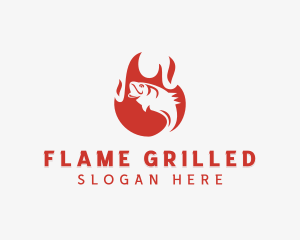 Fire Grilling Fish logo design