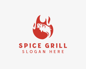 Fire Grilling Fish logo design