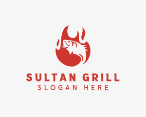 Fire Grilling Fish logo design