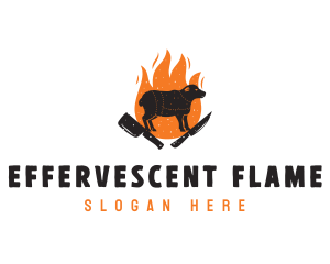 Cow Knife Flame Barbecue logo design