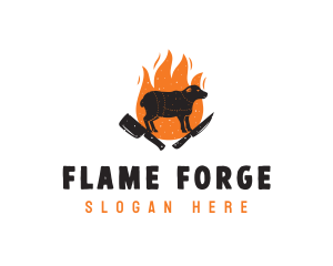 Cow Knife Flame Barbecue logo design