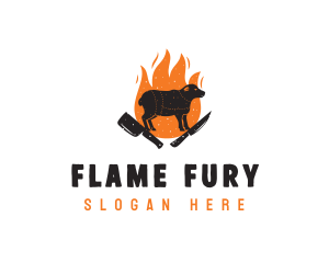 Cow Knife Flame Barbecue logo design