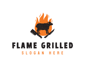 Cow Knife Flame Barbecue logo design