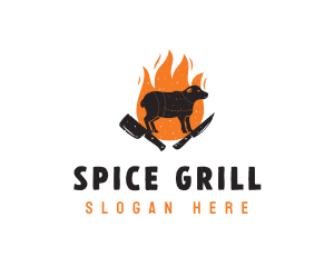 Cow Knife Flame Barbecue logo design