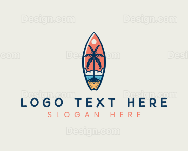 Palm Tree Surfboard Beach Logo