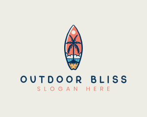 Surfboard Palm Tree Beach logo design