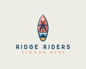 Surfboard Palm Tree Beach logo design