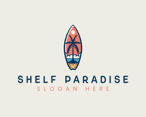 Surfboard Palm Tree Beach logo design