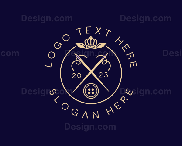 Elegant Crown Sewing Needle Logo
