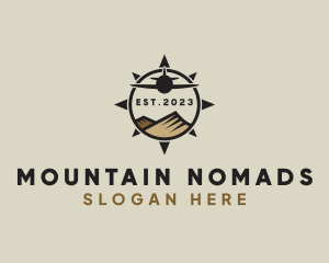 Airplane Compass Mountain Travel logo design