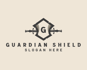 Shield Sword Weapon logo design