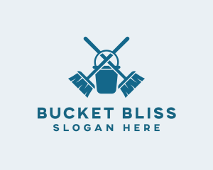 Broom Bucket Sanitary Cleaning logo design