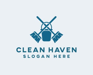 Broom Bucket Sanitary Cleaning logo design