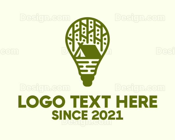 Green Camping Light Bulb Logo