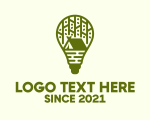 Green Camping Light Bulb logo