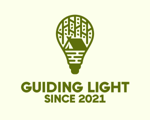 Green Camping Light Bulb logo design