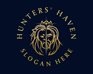 Crown Hunter Lion King logo design