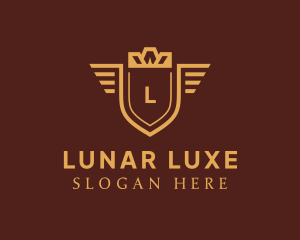 Luxe Crown Shield Wings logo design