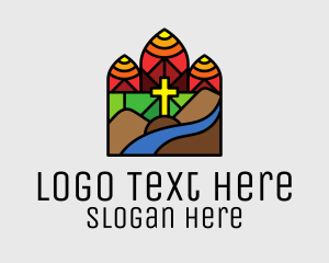 Scenic - Stained Glass Chapel Cross logo design