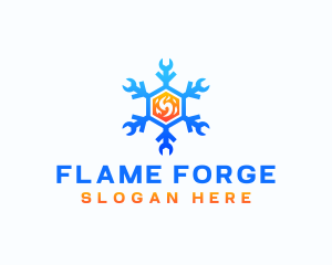 Snowflake Wrench Fire HVAC logo design