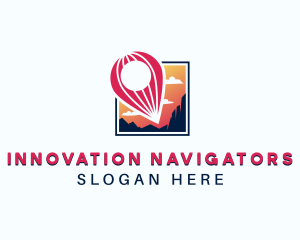 Location Pin Hot Air Balloon logo design