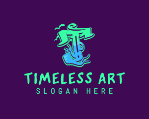 Neon Graffiti Art Letter T logo design