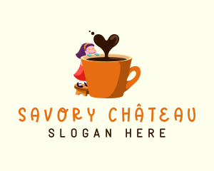 Cute Girl Cafe Drink logo design