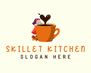 Cute Girl Cafe Drink logo design