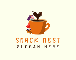 Cute Girl Cafe Drink logo design