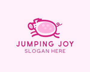 Cute Jumping Pig logo design