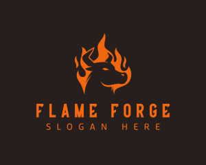 Flame BBQ Bull logo design