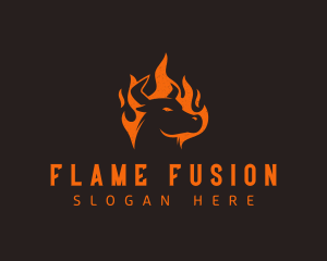 Flame BBQ Bull logo design