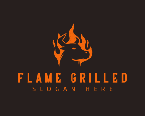 Flame BBQ Bull logo design