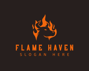 Flame BBQ Bull logo design