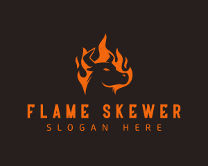 Flame BBQ Bull logo design