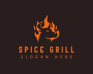 Flame BBQ Bull logo design