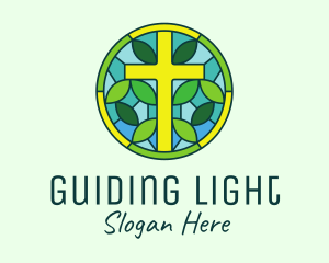 Herbal Cross Stained Glass logo design