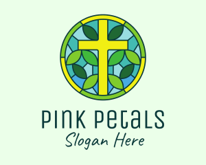 Herbal Cross Stained Glass logo design