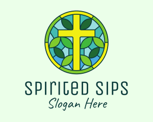 Herbal Cross Stained Glass logo design