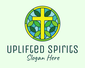 Herbal Cross Stained Glass logo design