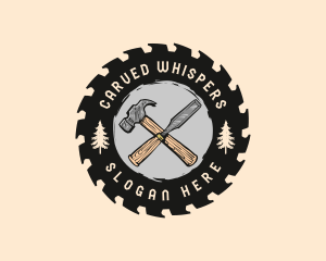 Hammer Chisel Woodwork logo design