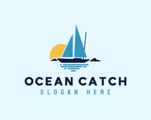 Sunset Sailboat Ocean logo design