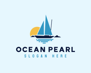 Sunset Sailboat Ocean logo design