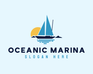 Sunset Sailboat Ocean logo design