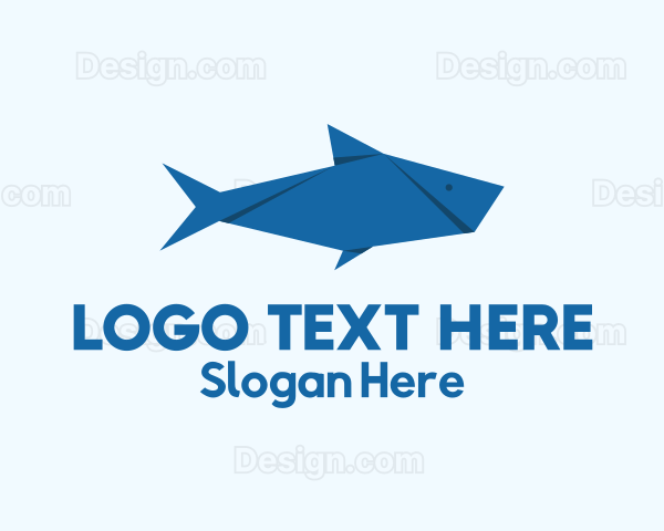 Blue Aquatic Fish Origami Logo