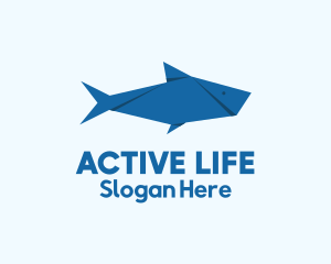 Blue Aquatic Fish Origami Logo