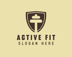 Fitness Dumbbell Shield logo design