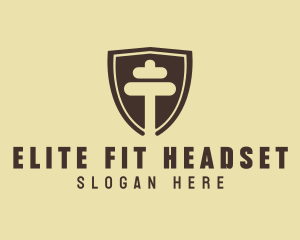 Fitness Dumbbell Shield logo design